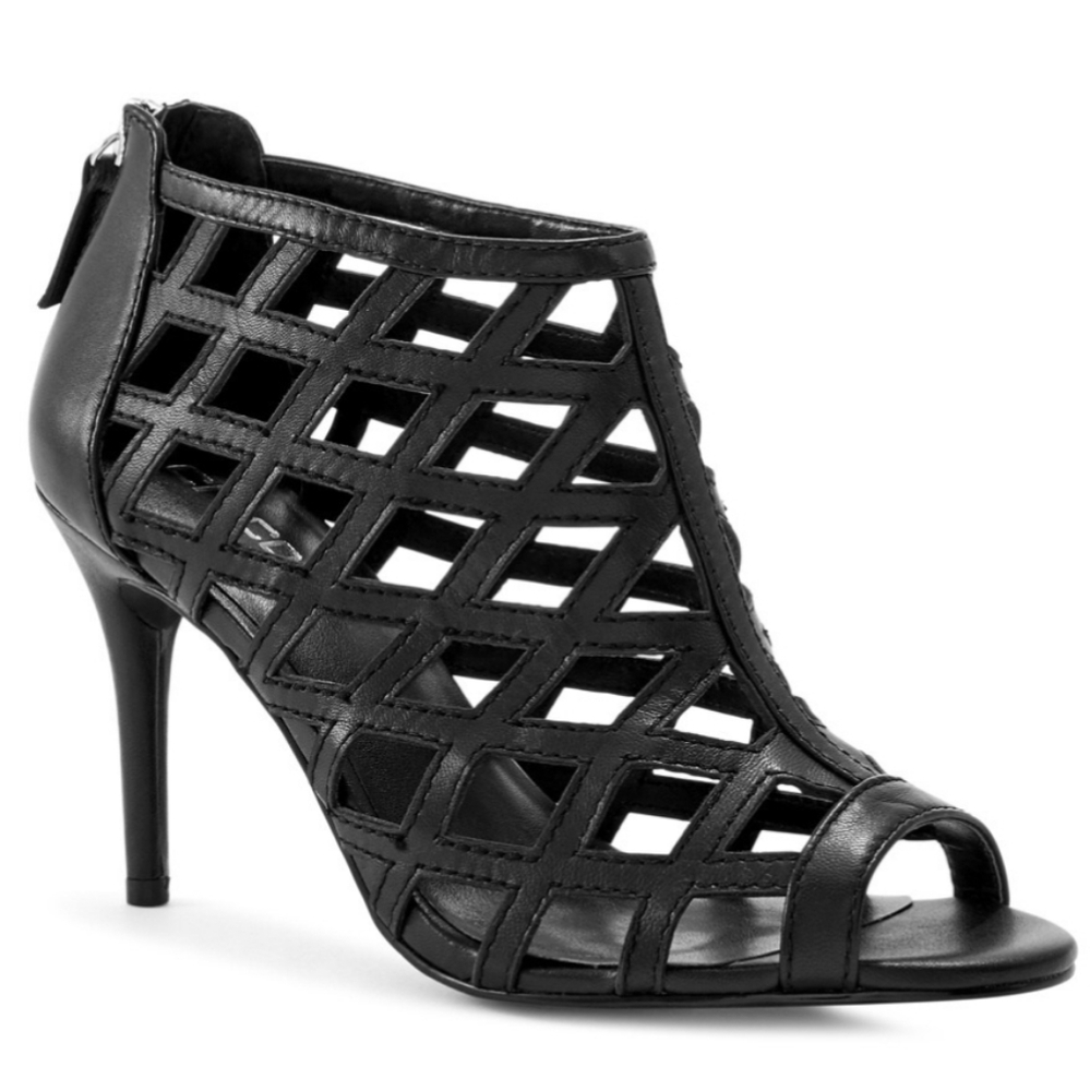 NWT Chico's Fortuna Black Leather Cage Sandal Heels size 8.5